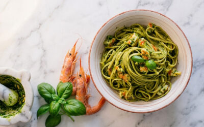 Pasta al pesto e gamberi